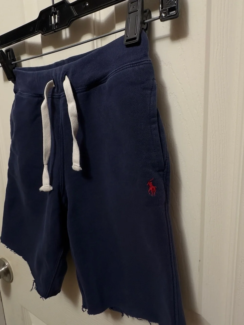Ralph Lauren Navy Cotton Drawstring Athletic Shorts with Red Polo Logo
